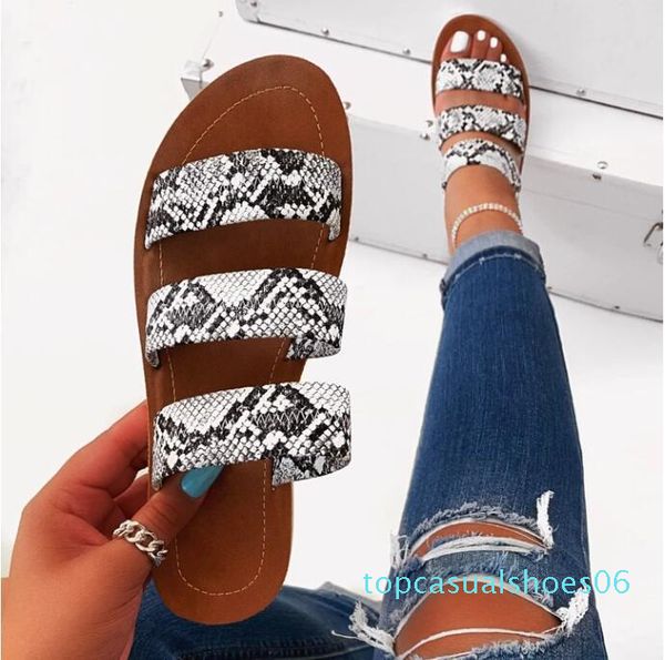 

2020 new summer women sandals designers open toe flat heel sandals slip on leopard sandalias mujer size 37-42 t06, Black
