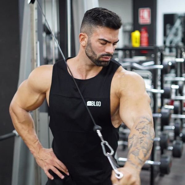 

2019 new cotton tank bodybuilding stringer mens fitness singlets casual gyms clothing mens sleeveless shirt vest men top, White;black