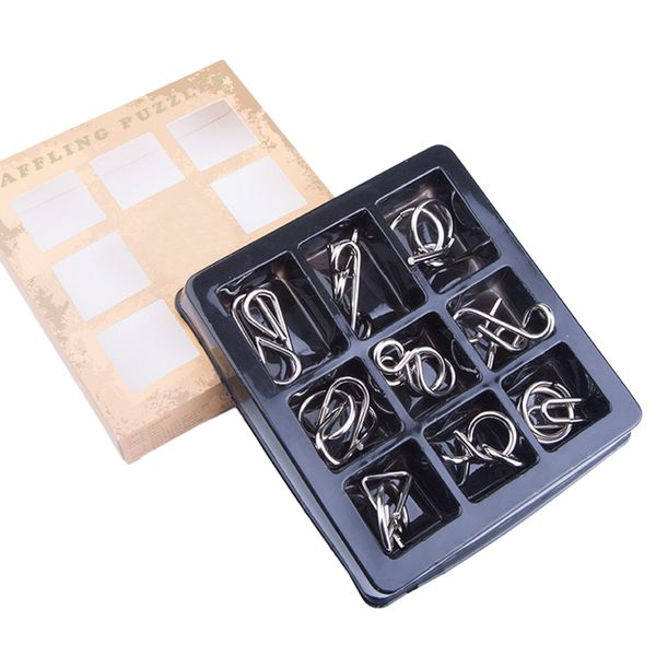 

4 difficulty levels 9pcs metal montessori puzzle wire mind brain teaser puzzles for children adults anti-stress reliever toys