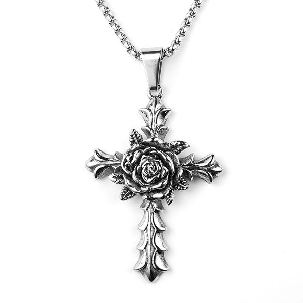 

cross rose titanium steel pendant (without chain) personal jewelry accessories for men's overbearing euro-american, Silver