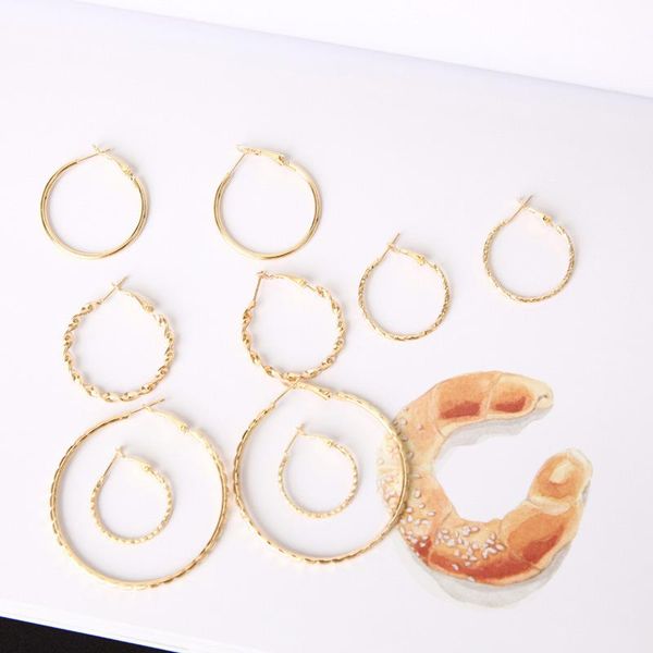 

fashion-kpop rock punk simple round hoop earrings fashion alloy 5 pcs set earring nightclubs hyperbole hiphop jewelry accessories, Golden;silver