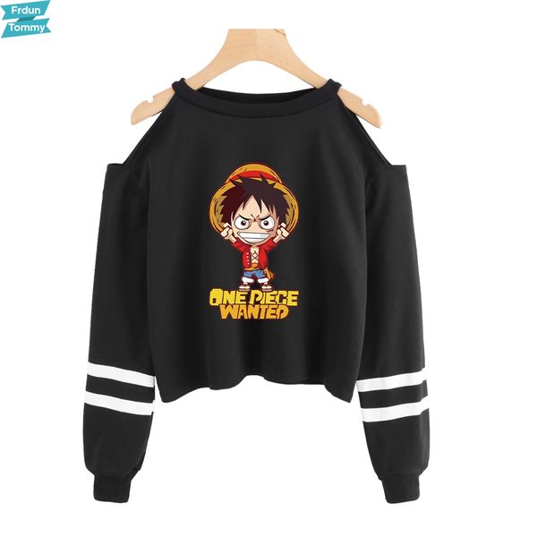 

one piece 2019 off shoulder crop summer long sleeve tshirt women clothes streetwear street harajuku fashion cg0602, Black