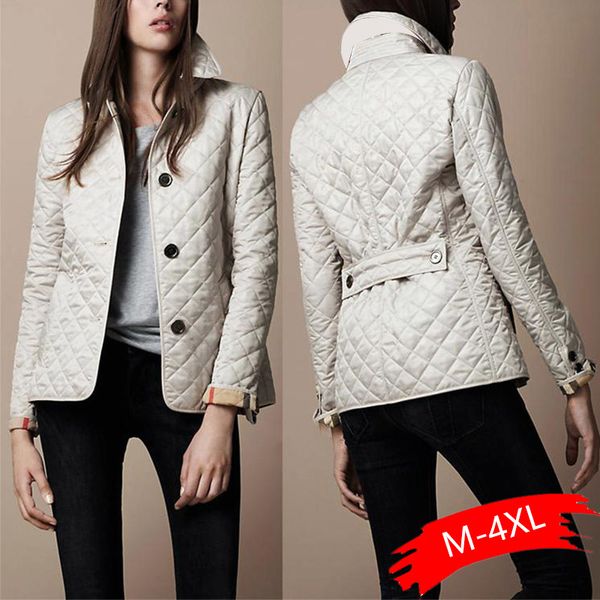 

plus size 5xl plaid quilted autumn parkas women slim turn down collar long sleeve coat jacket female 2019 winter fashion parka, Black