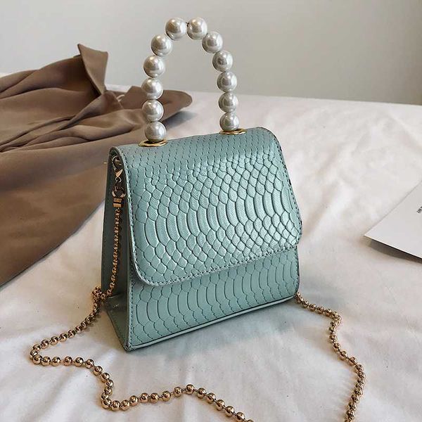

crocodile pattern leather crossbody bags for women 2020 totes with pearl handle mini chain flap shoulder messenger bag purses