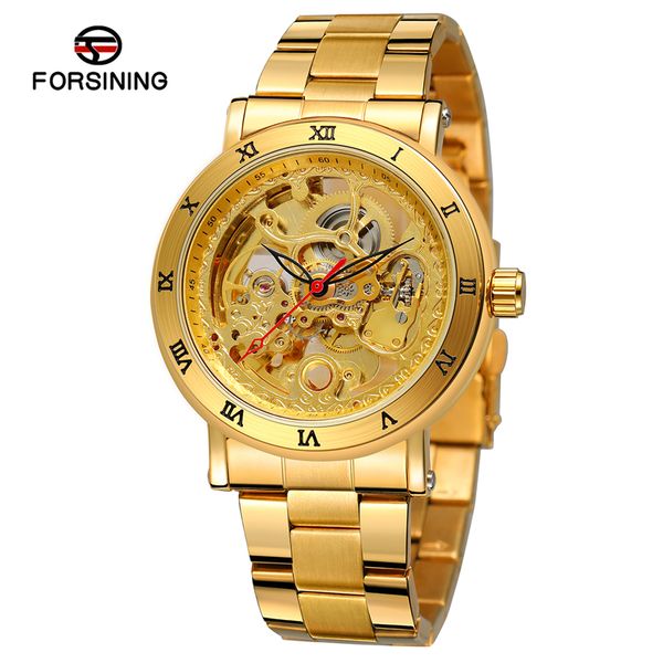 

factory direct high-end brand forsining men's business watch automatic mechanical watch 10m waterproof sports steel hollow watch, Slivery;brown