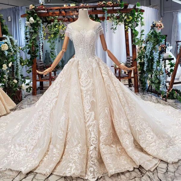 

принцесса бальное платье свадебные платья иллюзия o шеи кисточкой с коротким рукавом открыть замочную скважину обратно бисером плюс размер с, White