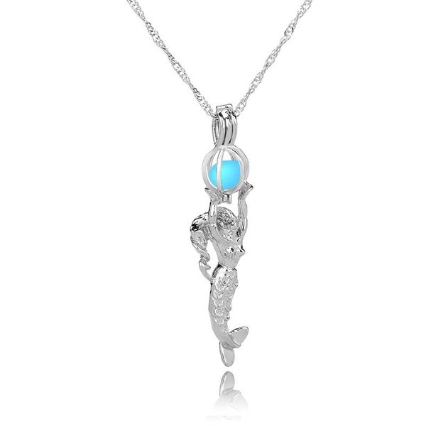 

smart mermaid pendant diy locket glowing ball necklace for girls, Silver