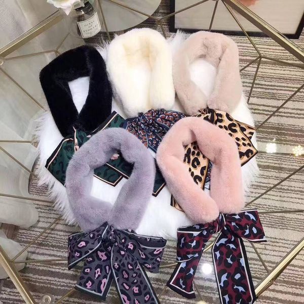 

womens faux fur scarf leopard print cute ball collar shawl warmer plush wrap bow tie neck winter ladies formal party scarves