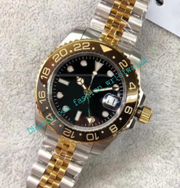 

Wholesale Price The Newest Style Automatic Movement 40mm GMT Men Watch Ceramic Bezel Black Dial Two Tone 316l Stainless Band Male Watch