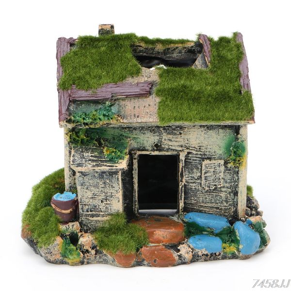 

aquarium landscaping decoration resin house cave fish tank ornament with moss g03 drop ship
