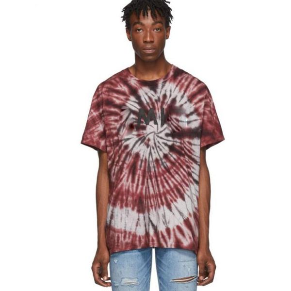 

20ss am1r1 logo color matching tee high street skateboard short sleeves summer tie dye t-shirt fashion casual men women tee hfymtx746, White;black