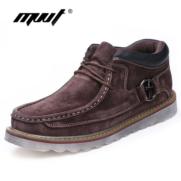 

mvvt winter nubuck leather men ankle boots genuine leather men winter boots super warm snow comfortable shoes, Black