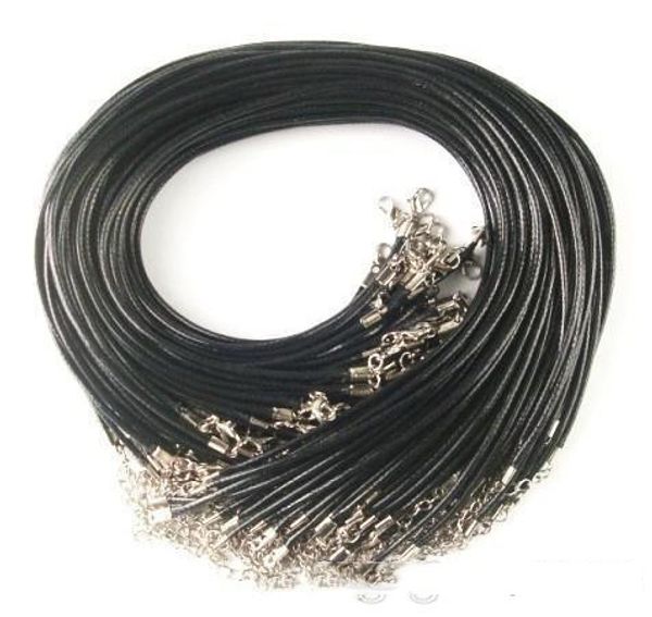 

black wax leather snake necklace beading cord string rope wire 45cm extender chain with lobster clasp diy jewelry component kka8123, Silver