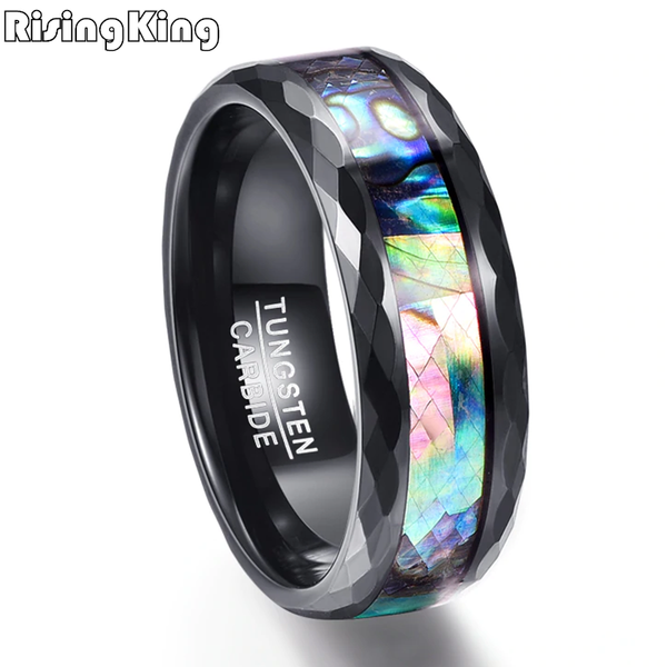 

black tungsten ring with mother of pearl inlay, Slivery;golden