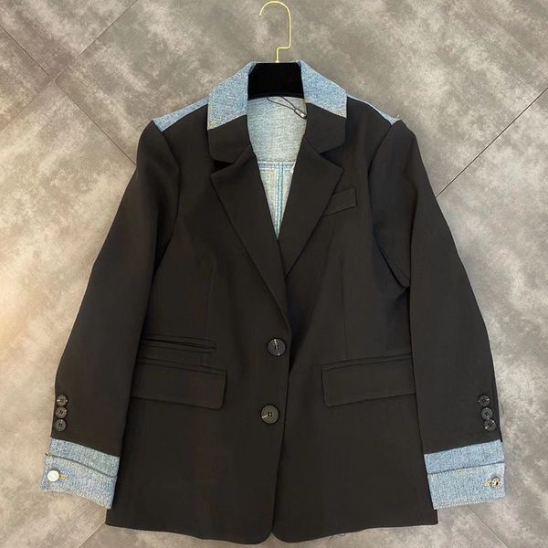 

high street 2020 baroque designer blazer women's denim patchwork loose style blazer jacket, White;black