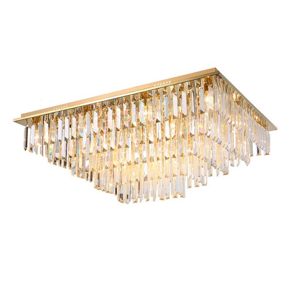 New Modern Dimmable Rectangular Crystal Ceiling Chandelier Lighting Luxury Gold Flush Mount Chandeliers Lights For Living Room Bedroom Cool