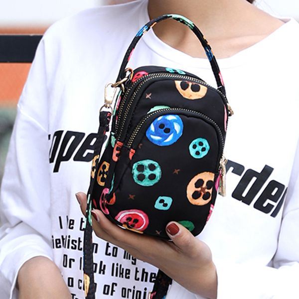 

single shoulder messenger bag with zipper nylon waterproof women's mobile phone bags printed handbags perfect in workmanship #w
