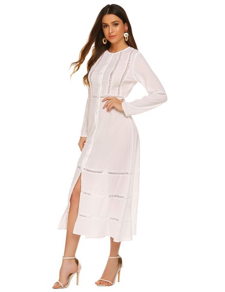 

independent station solid color long sleeve lace splicing single breasted dress