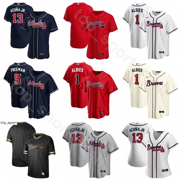 

new 2020 atlanta baseball braves 5 freddie an jersey 1 ozzie albies 22 nick markakis 13 ronald acuna jr. adam duvall ender inciarte, Blue;black