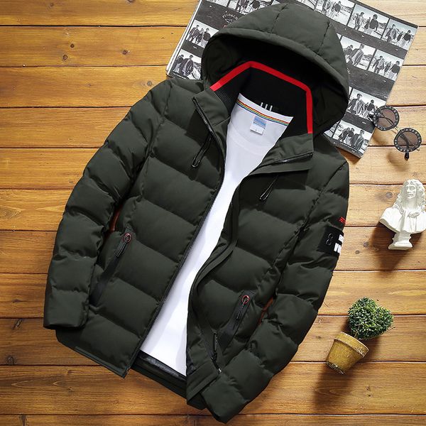 

2019 fashion slim warm hooded cotton clothing winter men's solid color short jacket large size casual youth down jacket s-5xl, Black