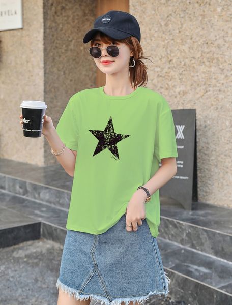 

loose style student round collar versatile casual base large size fat mm short t- shirt sleeve body t-shirt women's wear, White