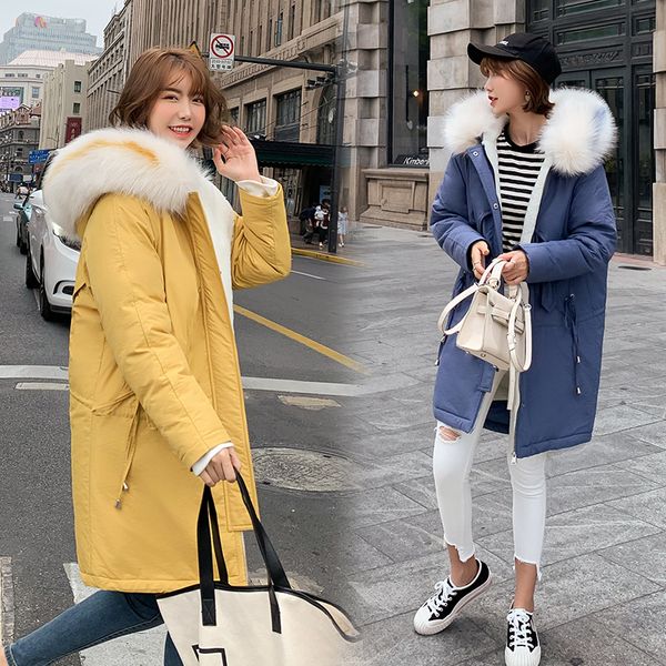 

fur collar coat women winter jackets down cotton hooded coat plus size parkas plus velvet coats long fashion female, Black
