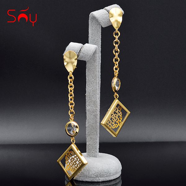 

sunny jewelry square earrings findings for women long drop dangle earrings selling flower pattern jewelry for wedding party, Golden