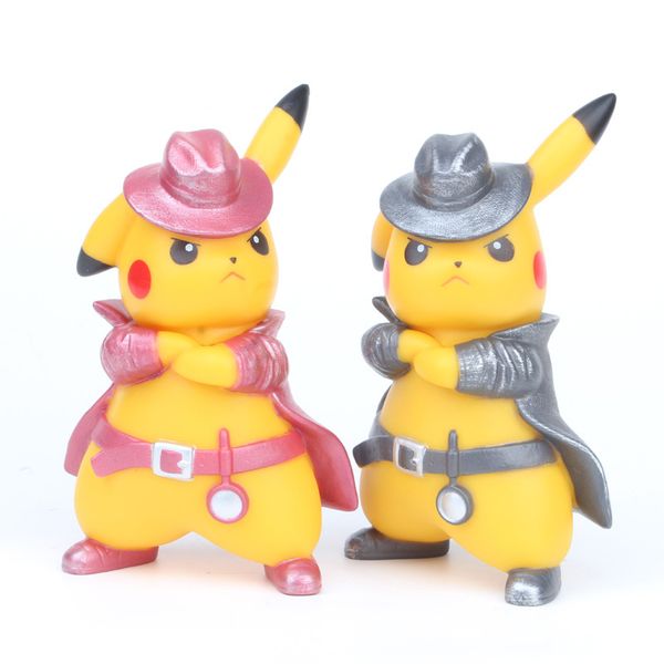 

2019 new 12cm 5 inche cartoon detective pikachu action figure toy anime pocket mon ter model decoration for children birthday gift c6737