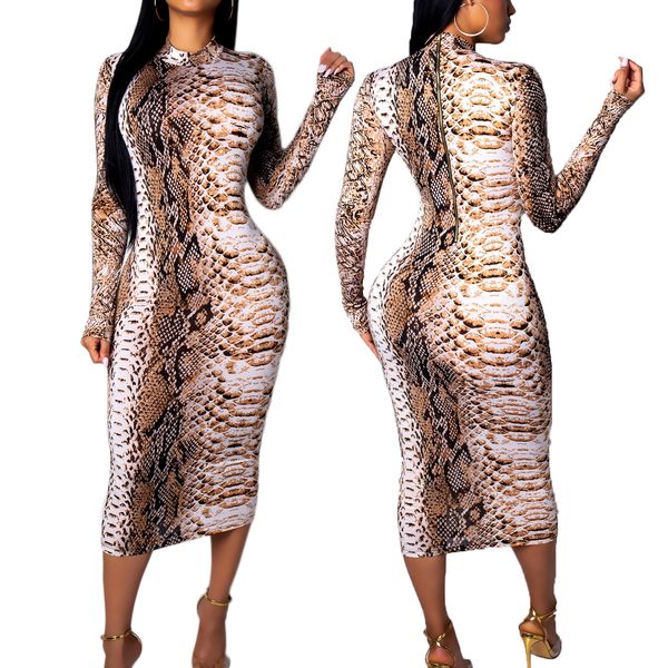 

20ss new arrival women's dress designer for summer luxury snakeskin print long sleeve dress v-neck bodycon dress & club style sale, Black;gray