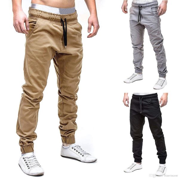 

2019 men chinos skinny joggers sports summer long harem pants casual solid color trousers hombres de pantalones camouflage gym pants mens, Black