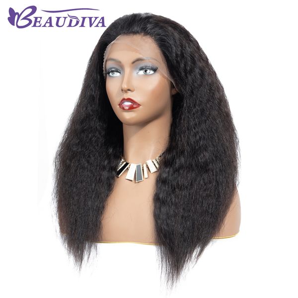 

beaudiva 13 * 4 фронта шнурка человеческих волос с волосами младенца kinky straight естественный цвет малазийский kinky прямые волосы парики, Black;brown