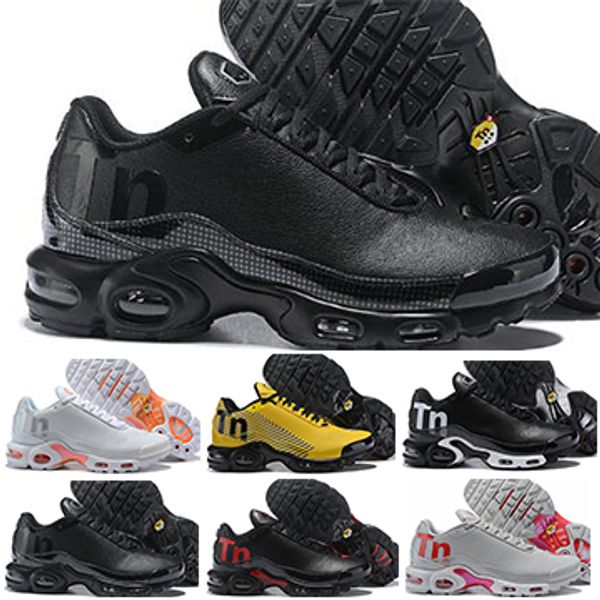

With Box 2019 Cushion TN Mens Running Shoes Breathable Mesh Chaussures Homme Requin Noir Women Sport Designer Casual Trainer Size 5.5-12
