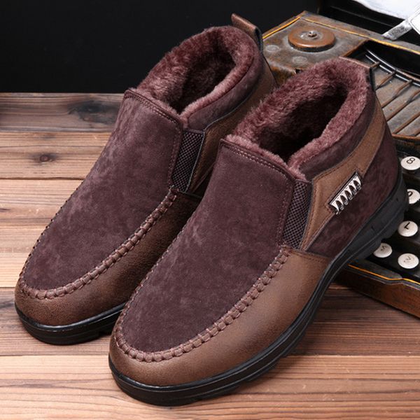 

oeak winter boots for men shoes warm plush fur snow boots male ankle men's winter bota masculina botas hombre, Black