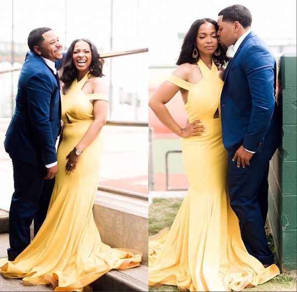 

2019 cross strap design yellow mermaid prom dresses party evening gowns special occasion dresses south african, Black