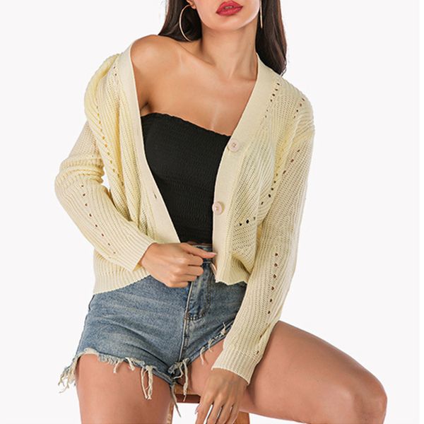 

2019 autumn-winter women's cardigan loose wild sweater fashion coat cute sweater v-neck long sleeve leisure knitted female, Tan;black