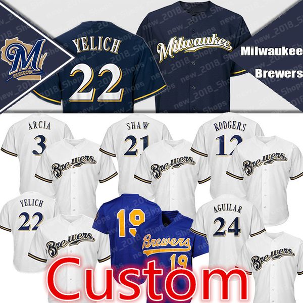 

Custom Milwaukee 22 Christian Yelich Brewers 19 Robin Yount 6 Lorenzo Cain 9 Manny Pina 8 Ryan Braun 3 Orlando Arcia 24 Jesus Aguilar 7 Eric