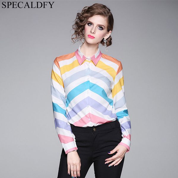 

2020 new fashion rainbow striped shirt women long sleeve elegant blouse ladies office shirts blusas mujer de moda, White