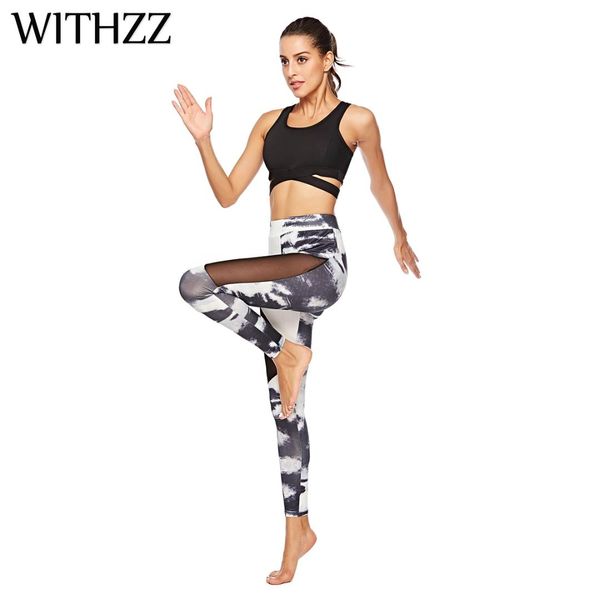 

withzz printed splicing mesh leggings women leggins elbows for fitness legging legins workout tayt sportleggings elasticity, Black