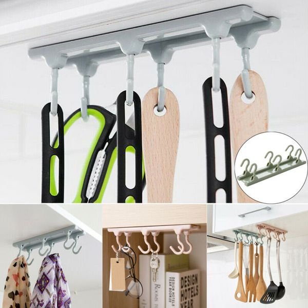 

6 hook over door/under shelf hanger clothes storage towel bag rack kitchen tool