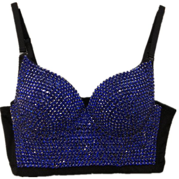 

2019 new women's bra cropped plus size rhinestone bead bustier pearls diamond push up night club bralette, White