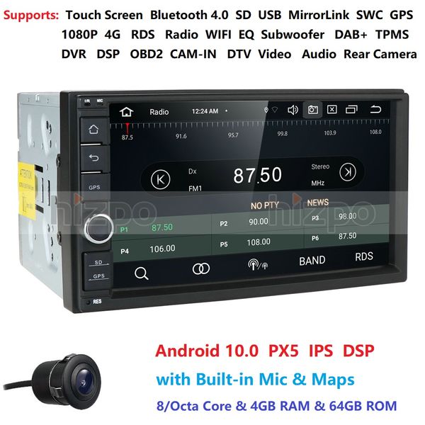 

универсальный 2 din android 10.0 автомобильный dvd плеер мультимедиа радио стерео gps navi ips сенсорный экран wifi bluetooth tda7851 8core