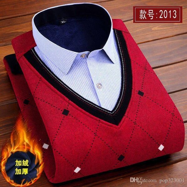 

men's winter warm shirt sweater cardigan shirt collar cardigan combination cashmere flannel men home service dress shirt, White;black