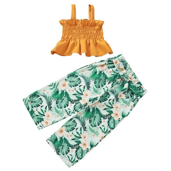 

clothing sets ruffle summer baby suit 2021 toddler kids girls vest floral pants outfits clothes, White
