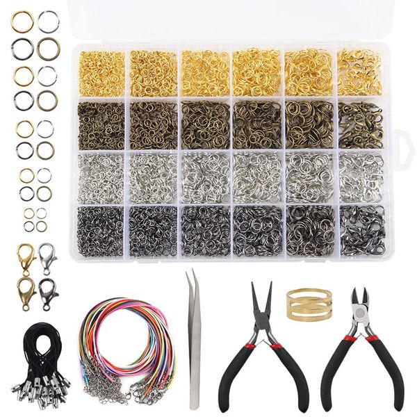 

4294pcs jewelry findings kit with open jump rings, lobster clasp, black lasso strap, colorful waxed necklace cord, jewelry plier, Blue;slivery