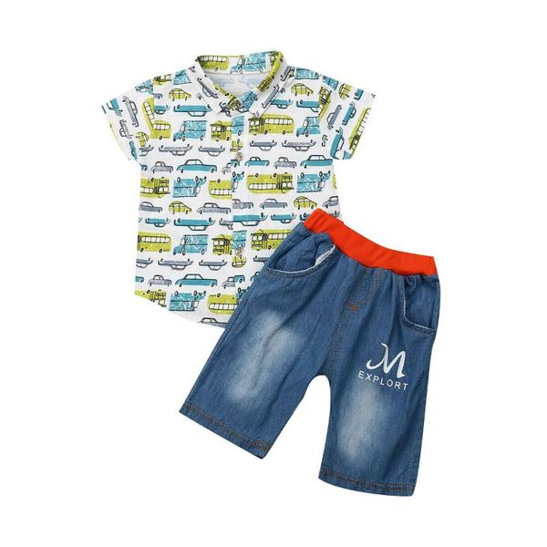 

новорожденных baby boy summer джентльмен одежда комплекты с коротким рукавом топы футболка + шорты джинсовые штаны экипировка одежда, White
