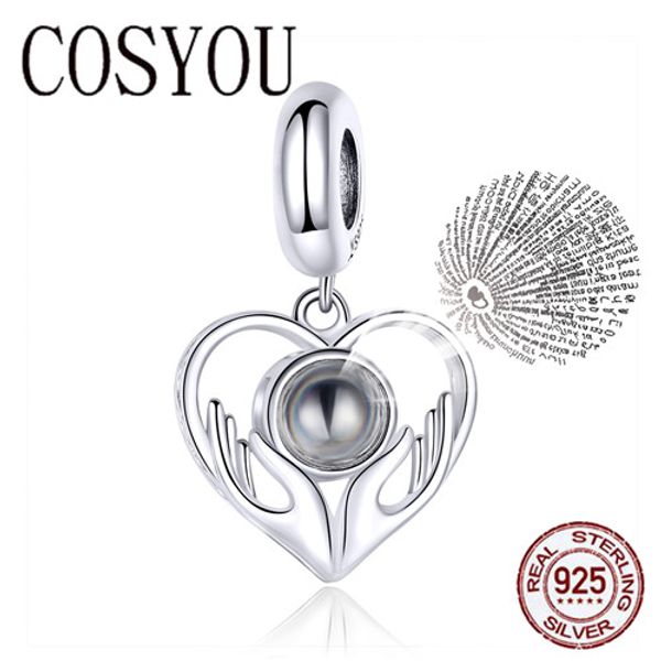 

cosyou 100 язык я люблю тебя сердце кулон шарм для браслет или ожерелье стерлингового серебра 925 ювелирные изделия подарки для девушки scc1, Bronze;silver
