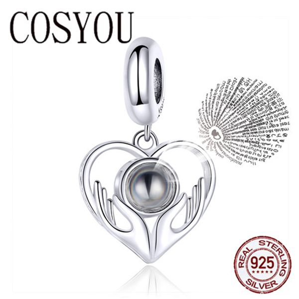 

cosyou 100 language i love you heart pendant charm for bracelet or necklace 925 sterling silver jewelry gifts for girl scc1307, Bronze;silver