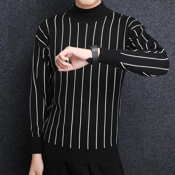 

2018 новая мода марка свитер mens pullover полосатый slim fit перемычки вязание толстые зима корейский стиль повседневная одежда мужской, White;black