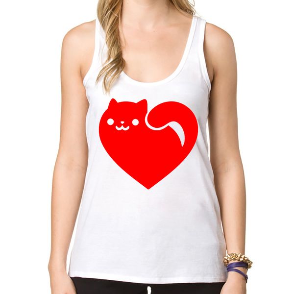 

2020 wholesale women summer tank fashion red cat heart vest o-neck casual lady camisole, White