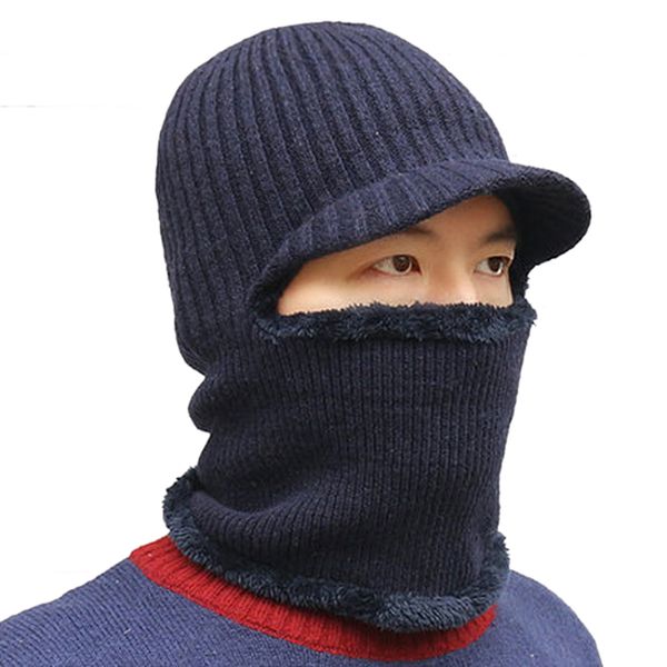

winter knit wool warm hat men ski beanie cap cycling outdoor wool knitted snow hat scarf women's earmuffs ski